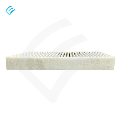 Cabin air filter side profile showing pleated media depth and felt frame edge