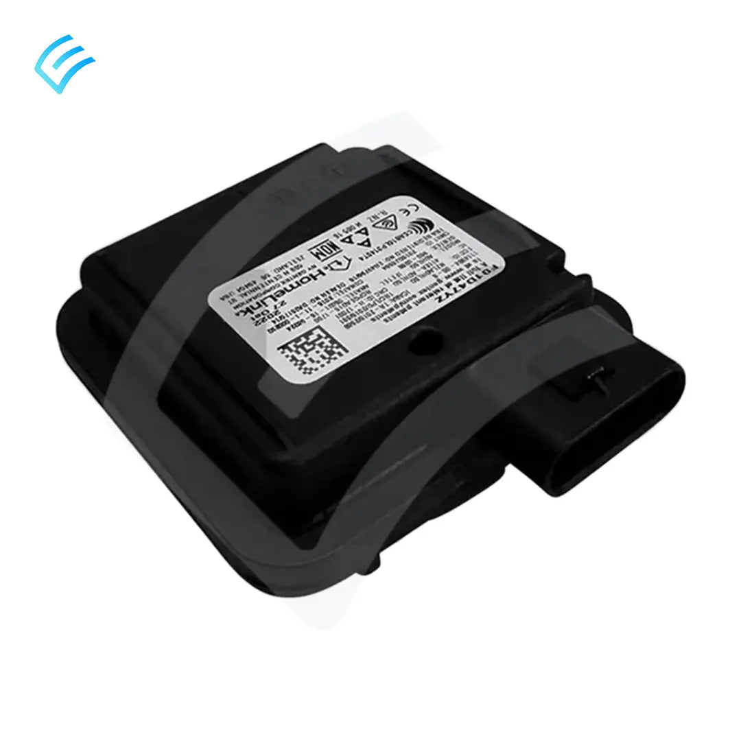 HomeLink receiver module rear label close-up with connector housing, part 1114984-00-B