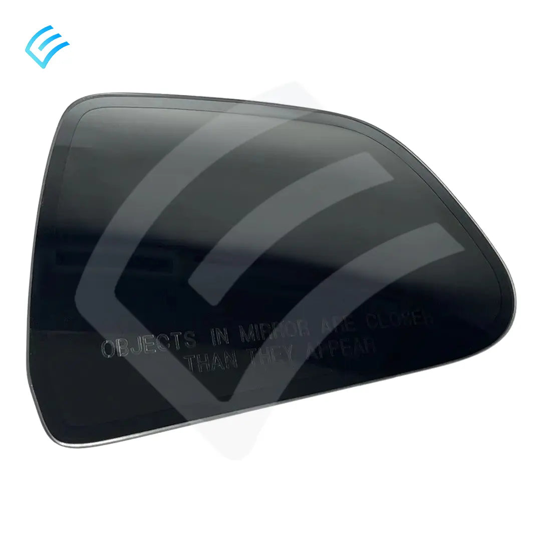 Tesla Model 3 right-hand exterior mirror glass, front view with convex safety marking