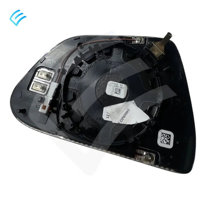 Rear side of Tesla Model 3 right-hand mirror glass with heating connectors and mounting tabs