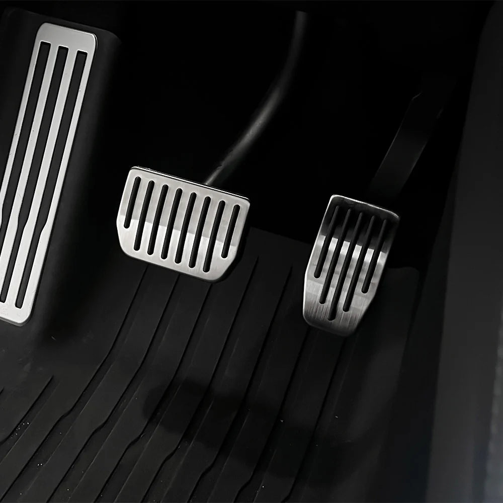 Upgraded Stainless Steel Performance Pedal Covers for Tesla Model 3 (2017–2026) & Tesla Model Y (2020–2026+) – Anti-Slip Rubber Grip Accelerator & Brake Pedal Kit, Easy DIY OEM Fit