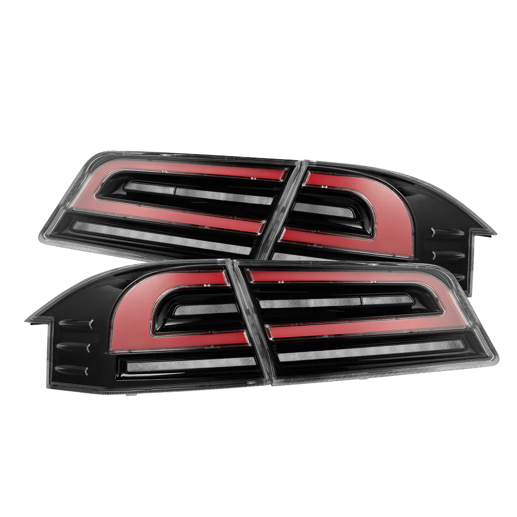 AlphaRex LUXX-Series LED Tail Lights Black/Red for Tesla Model S 2012-2021 – Full LED Sequential Signals & Activation Lights