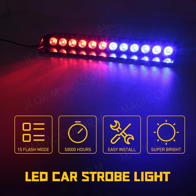 12 LED Car Strobe Light, Super bright LED car strobe light with flash mode, easy installation, and long lifespan