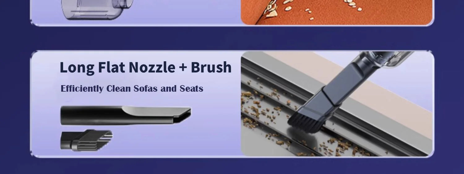 140000PA Car Vacuum Cleaner, Dyson vacuum effectively cleans sofas and seats with its long flat nozzle and brush for upholstery.