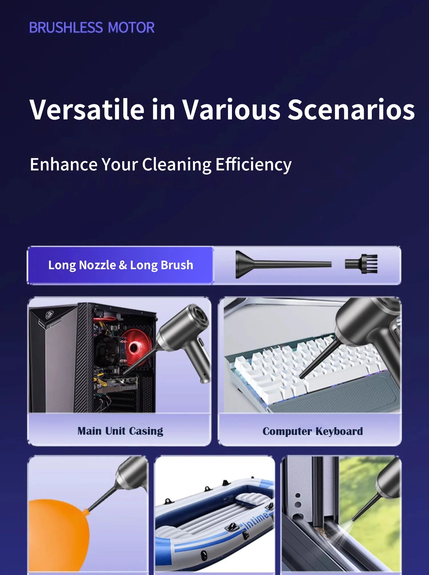 140000PA Car Vacuum Cleaner, Versatile brushless motor for enhanced cleaning experience, ideal for main unit casing and computer keyboard tidying.