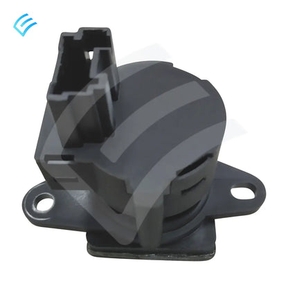 Side view of fan-driven cabin temperature sensor module with two mounting ears and plug socket