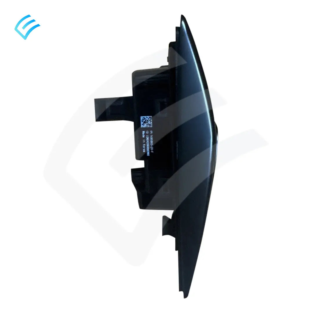 Right-hand side repeater camera lamp module, side profile showing mounting housing and QR label