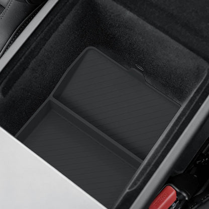 2026+ Tesla Model Y Juniper Standard Armrest Storage Box Organizer Set (Upper & Lower) | Custom Fit Center Console Tray Insert | TPE + ABS Non-Slip Waterproof Interior Storage Solution