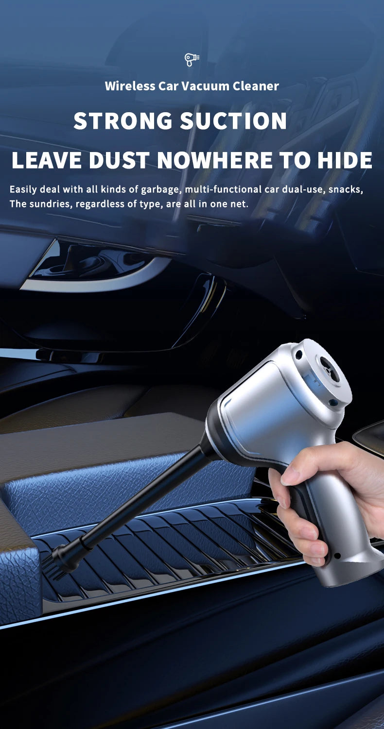 15000Pa Wireless Car Vacuum Cleaner, A wireless car vacuum cleaner with strong suction that easily picks up debris in cars and snack areas.