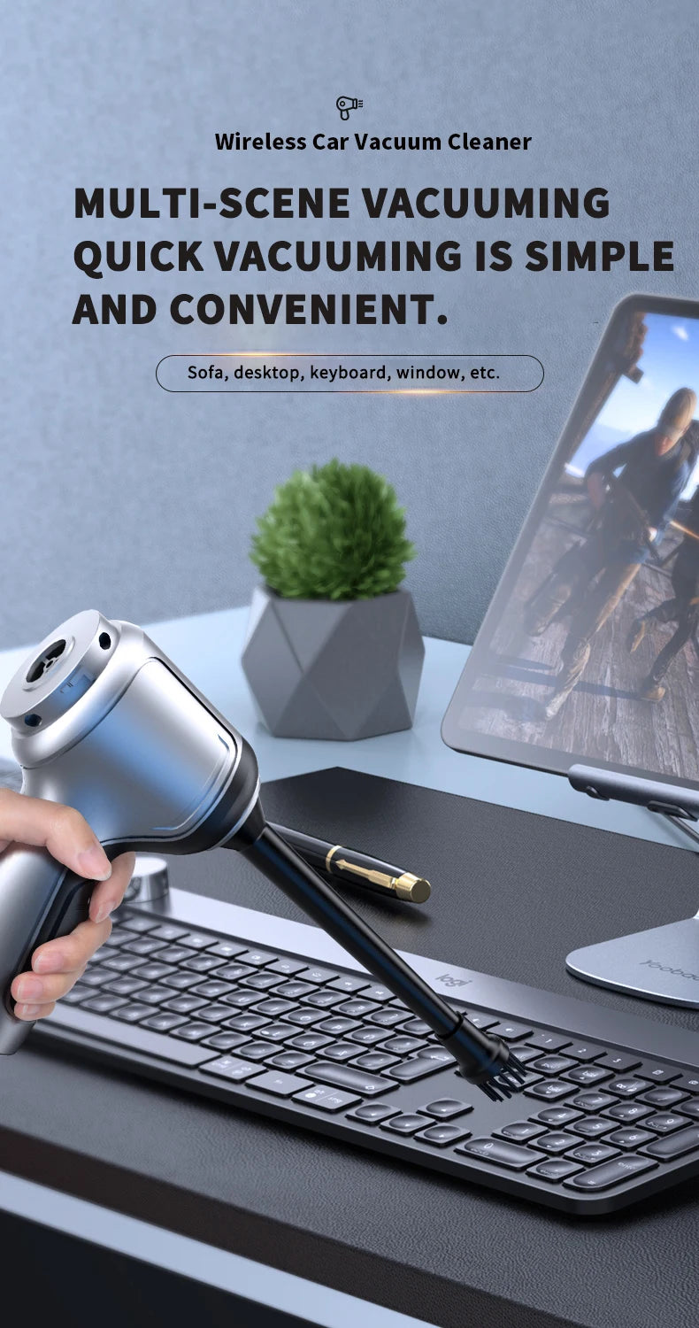 15000Pa Wireless Car Vacuum Cleaner, Wireless car vacuum cleaner with multi-scene and quick vacuuming features for convenient cleaning of various surfaces.