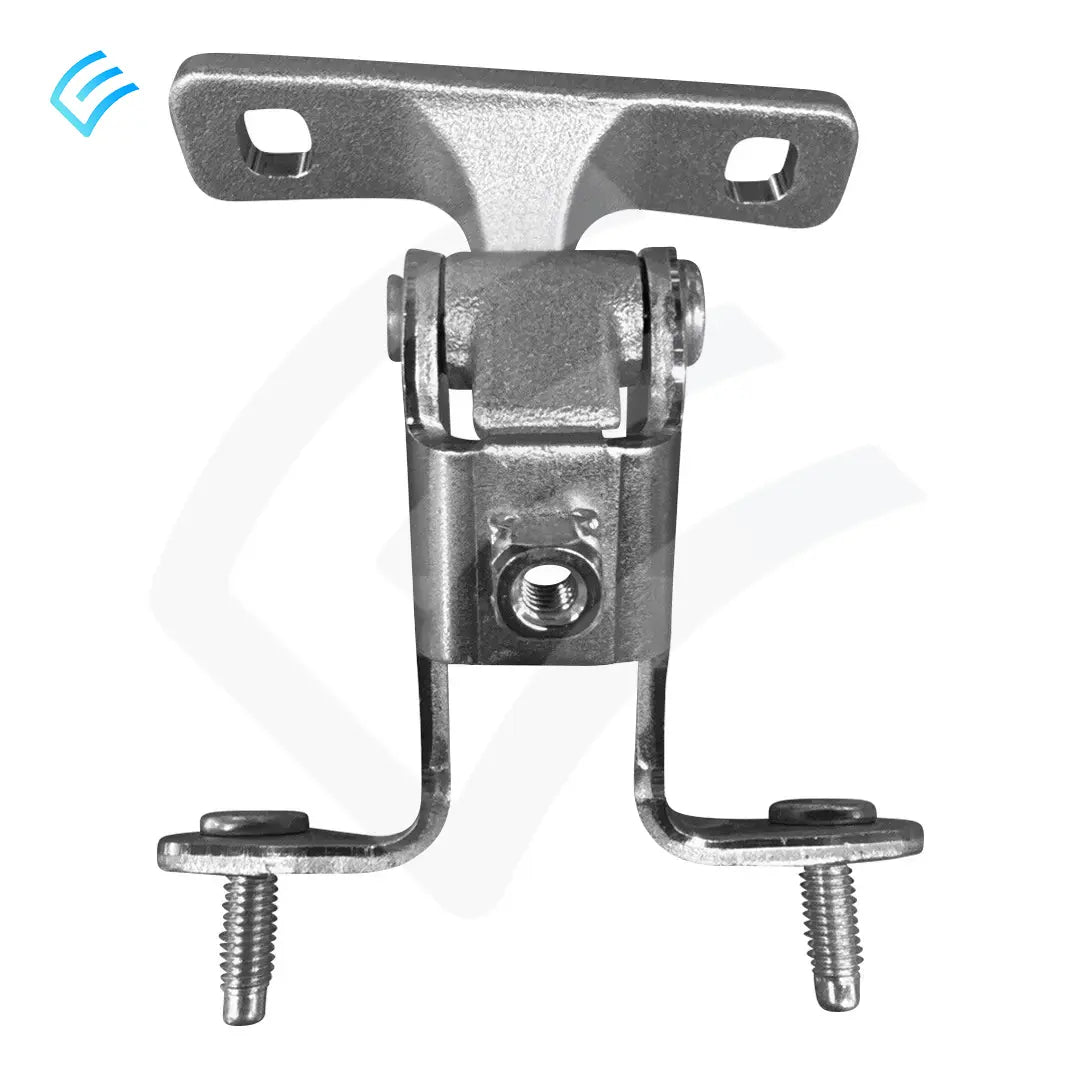 OEM Tesla Model Y left-hand liftgate hinge assembly 1500494-00-D, front view with mounting studs