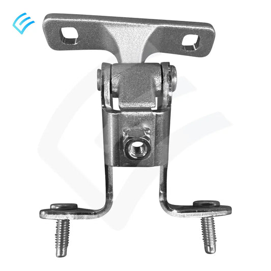 OEM Tesla Model Y left-hand liftgate hinge assembly 1500494-00-D, front view with mounting studs