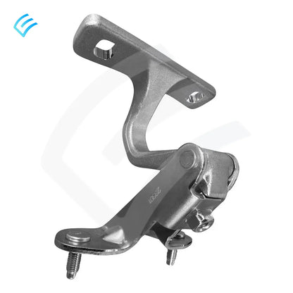 Angled view of left rear liftgate hinge bracket with bolt studs and hinge pivot, part 1500494-00-D
