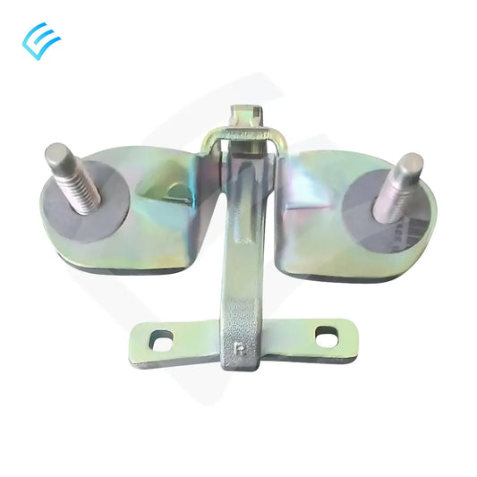 OEM Tesla Model Y right hand liftgate hinge assembly 1500495-00-D, top view with mounting studs