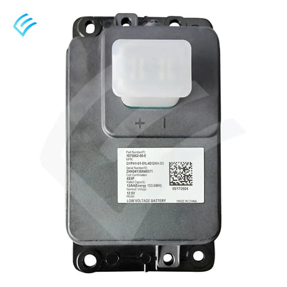 OEM Tesla Model Y low-voltage Li-ion (LFP) 12V replacement battery 1875662-00-F, top label view