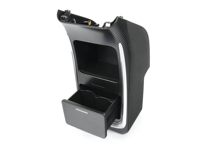 2nd Row Armrest Storage Organizer with Hidden Cup Holder & LED Light for Tesla Model Y (2020–2024)
