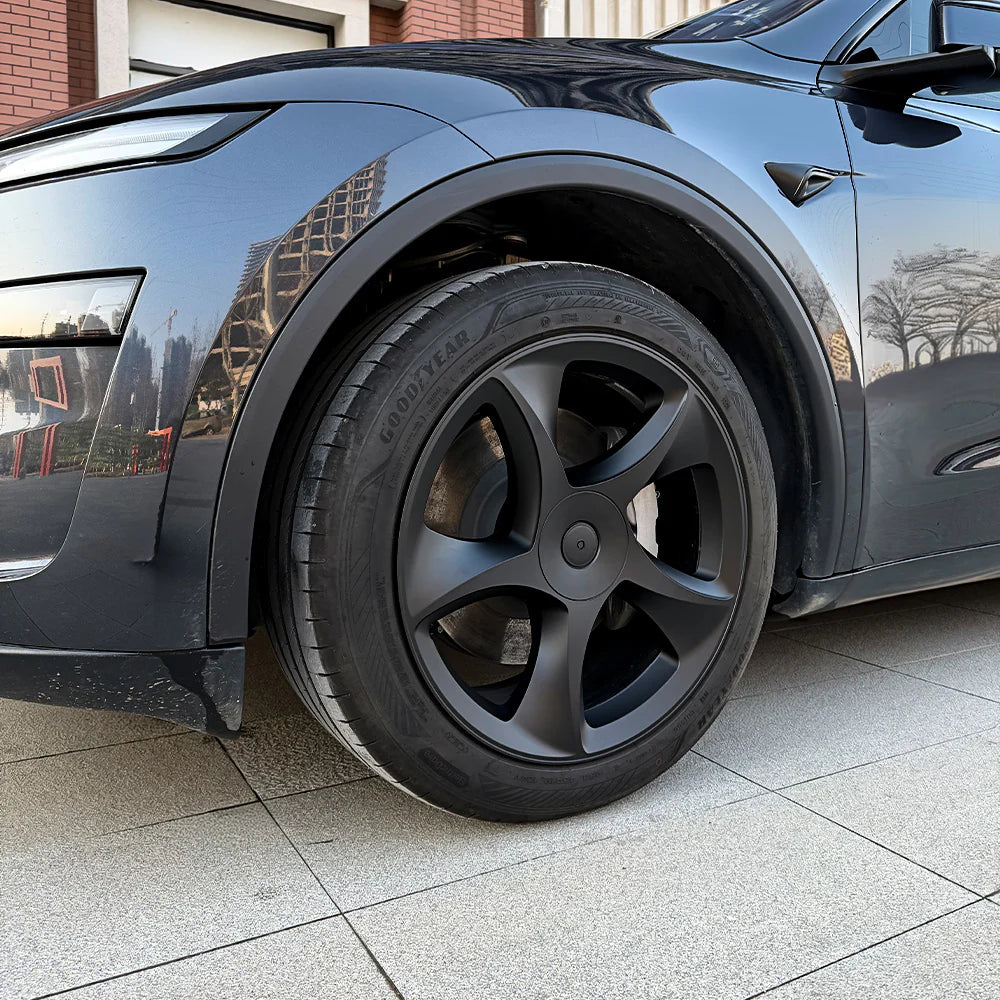19-Inch Razor Style Crossflow Wheel Covers for Tesla Model Y Juniper 2025+ – Matte Black ABS Snap-On Hubcaps for OEM 19” Wheels (Set of 4)