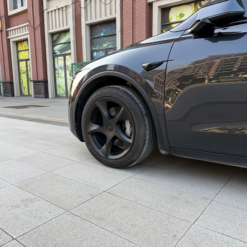 19-Inch Razor Style Crossflow Wheel Covers for Tesla Model Y Juniper 2025+ – Matte Black ABS Snap-On Hubcaps for OEM 19” Wheels (Set of 4)