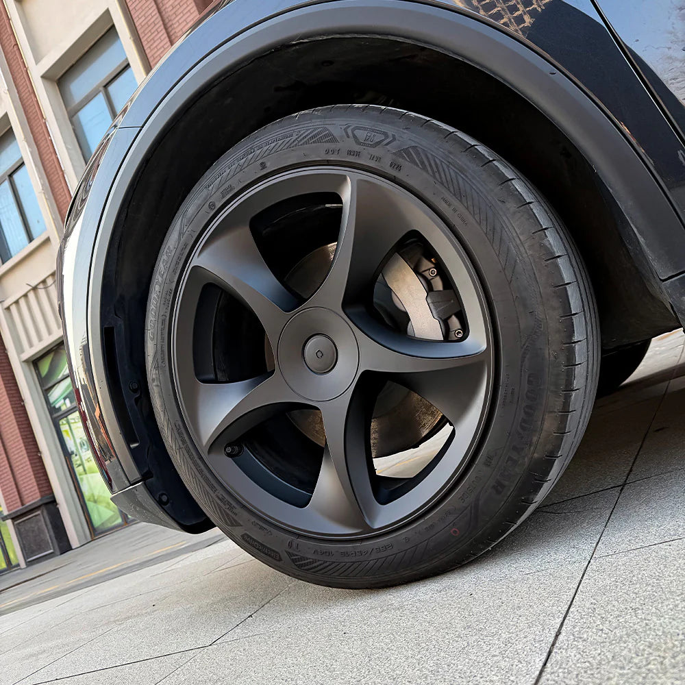 19-Inch Razor Style Crossflow Wheel Covers for Tesla Model Y Juniper 2025+ – Matte Black ABS Snap-On Hubcaps for OEM 19” Wheels (Set of 4)