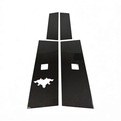 Real Dry Molded Carbon Fiber B & C Pillar Overlay Covers with Cyberbeast Key Card Scanner Cutout for Tesla Cybertruck (4PCS, Gloss / Matte Finish)