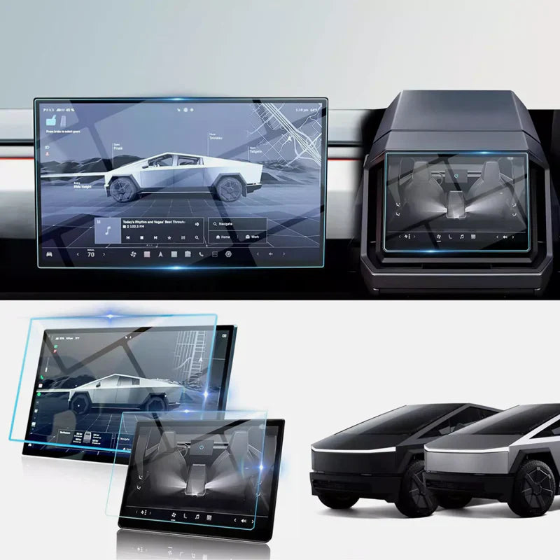 Tesla Cybertruck 9H Tempered Glass Screen Protector Kit – Front & Rear Display Protection, Anti-Scratch, Anti-Fingerprint, Crystal Clear (2-Piece Set)