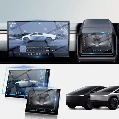 Tesla Cybertruck 9H Tempered Glass Screen Protector Kit – Front & Rear Display Protection, Anti-Scratch, Anti-Fingerprint, Crystal Clear (2-Piece Set)