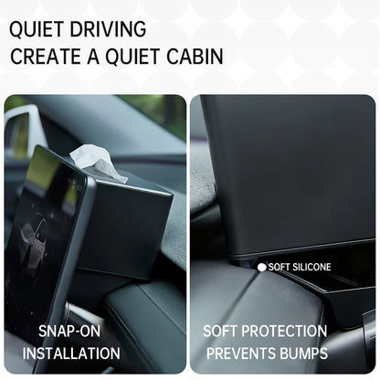 2-in-1 Behind Screen Organizer for Tesla Model Y Juniper 2025+ & Model Y L 2026 – Hidden Tissue Holder & Sunglasses Storage Tray (No Adhesive, Custom Fit Interior Accessory)