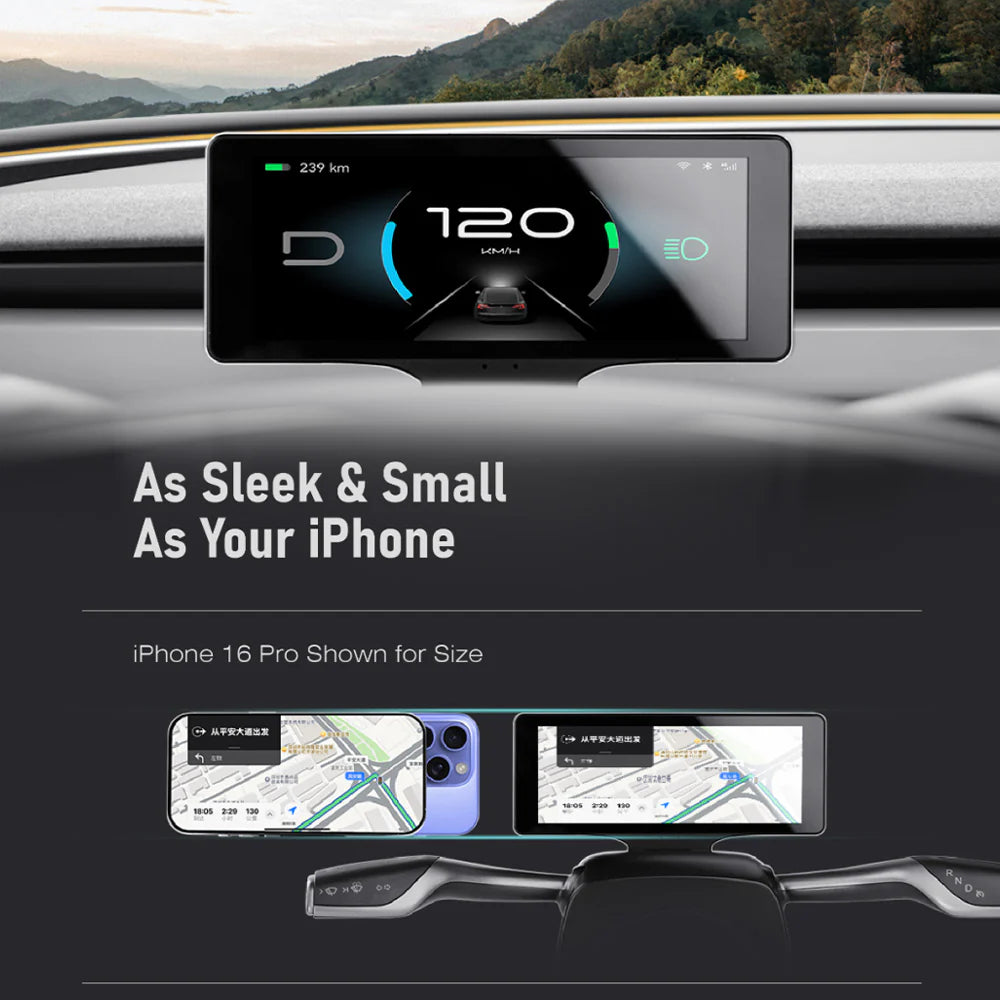 Gear Shift Stalk & 7" Dashboard Display with Wireless Apple CarPlay & HiCar for Tesla Model 3 (2023–2026) & Model Y (2025–2026 Juniper) – Plug & Play Instrument Cluster Retrofit Kit