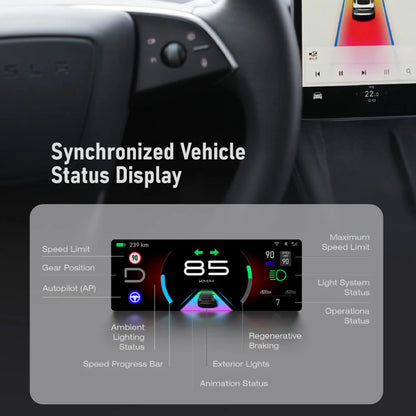 Gear Shift Stalk & 7" Dashboard Display with Wireless Apple CarPlay & HiCar for Tesla Model 3 (2023–2026) & Model Y (2025–2026 Juniper) – Plug & Play Instrument Cluster Retrofit Kit