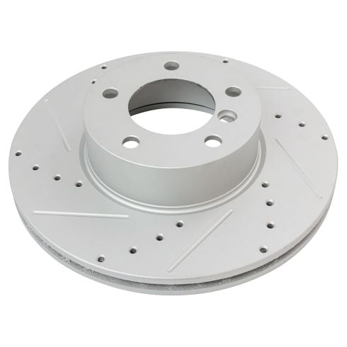 2011 BMW 328i Brake, G-Coated Rotors offer corrosion protection and improved heat dissipation through slotted and cross-drilled design, enhancing overall performance.