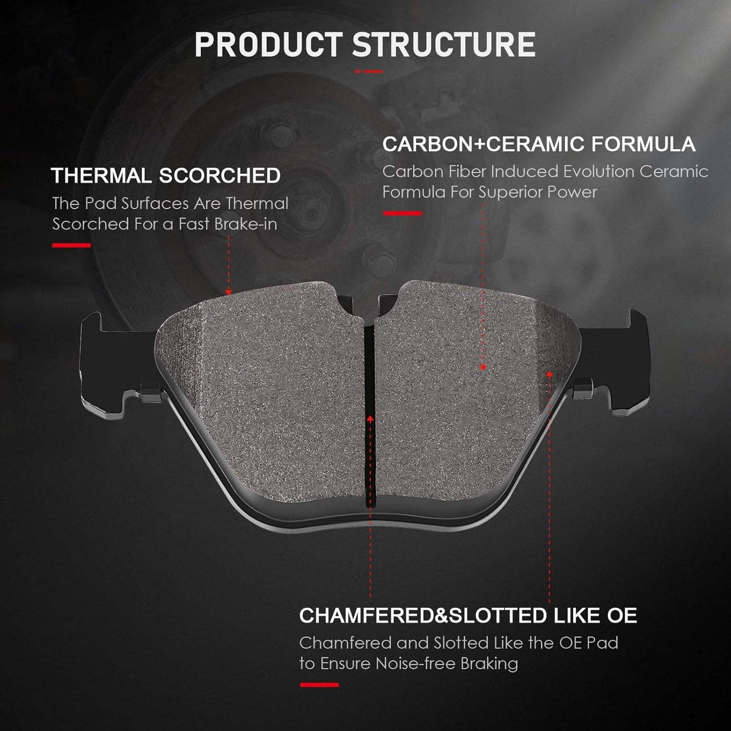 2013 BMW 328i Brake Pads kit with carbon-ceramic formula for improved performance.