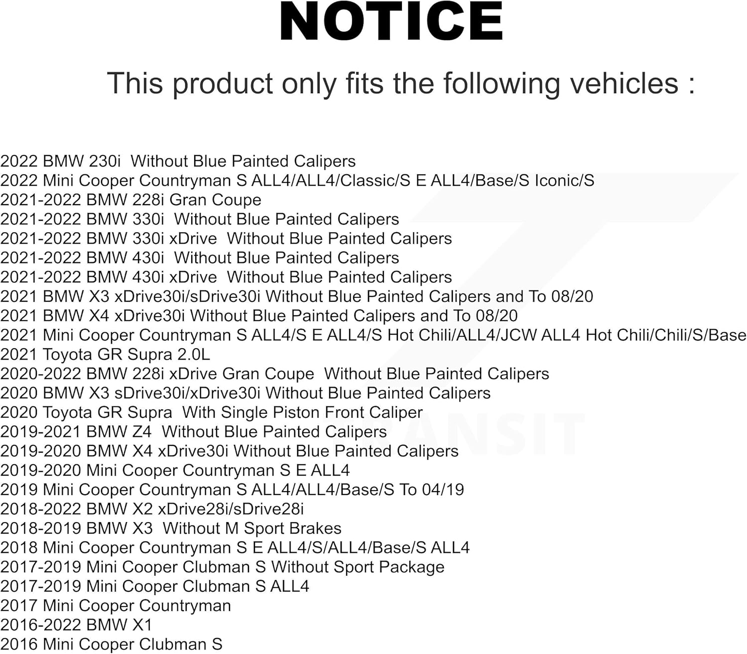 2022 BMW 330i Front Brake, This product replaces front brake pads on specific vehicle models including BMW and Mini Cooper models from 2016 to 2022.