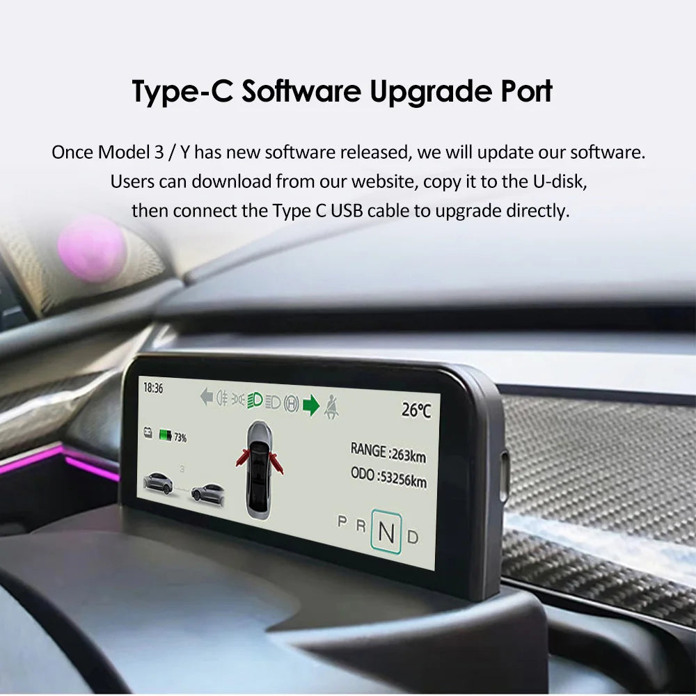 2023 New Model 3 Y 6.2'' HUD, Software upgrades for Model 3/Y: download and copy to USB drive, then use Type-C USB cable to update.