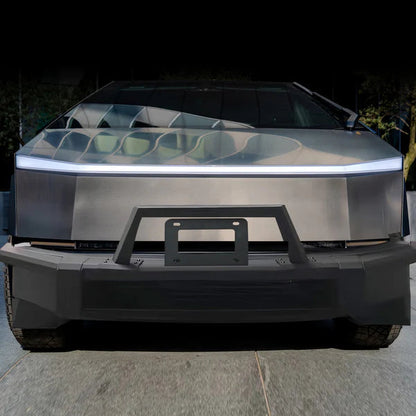 Tesla Cybertruck Steel Front Bumper with Black Texture | 5 MPH Impact-Rated Off-Road Protection & Futuristic Cyberpunk Design