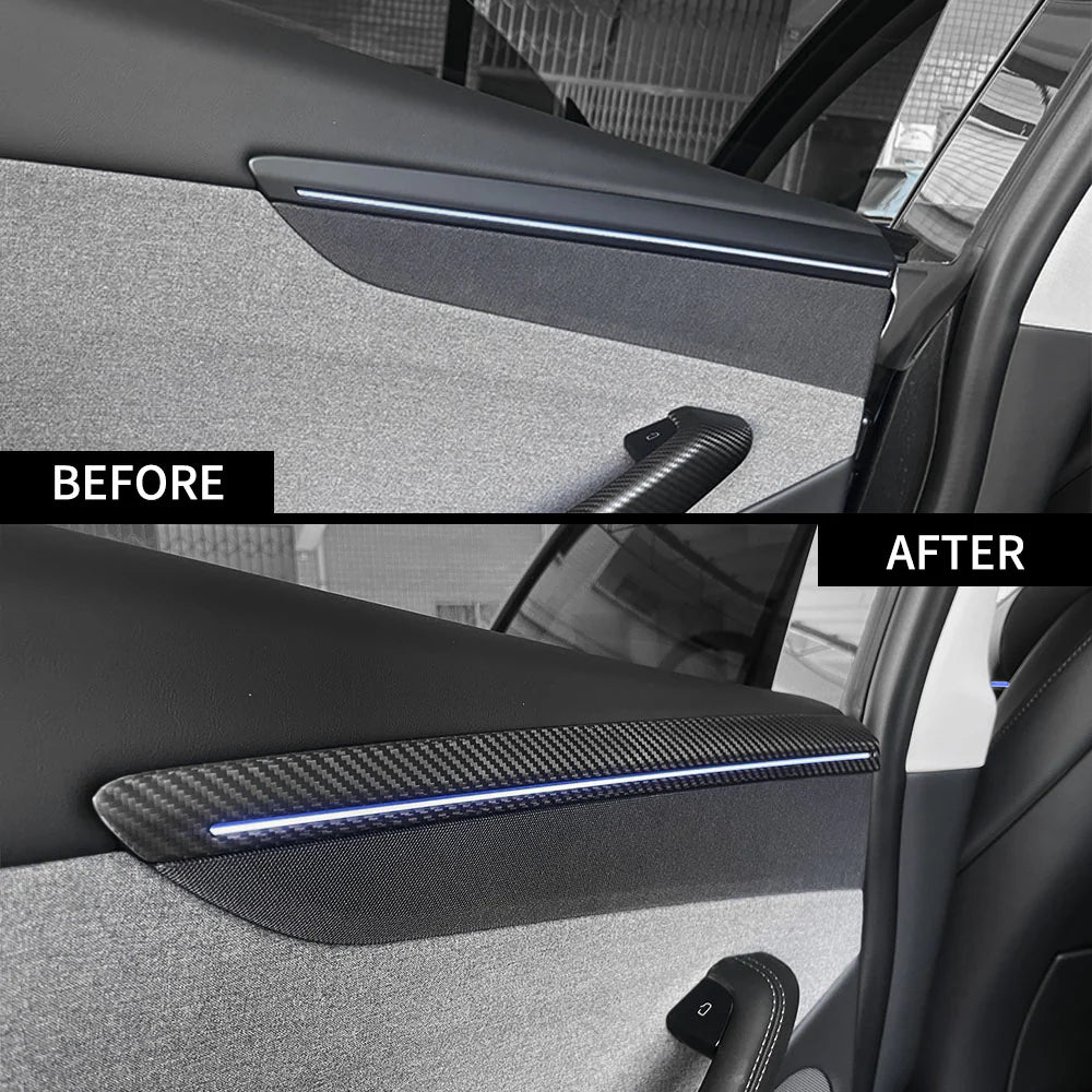 Carbon Fiber Door Trim Covers for Tesla Model Y Juniper (2025+) | Interior Ambient Lighting Overlay Kit | Premium Dry Carbon Fiber Cabin Upgrade Accessories