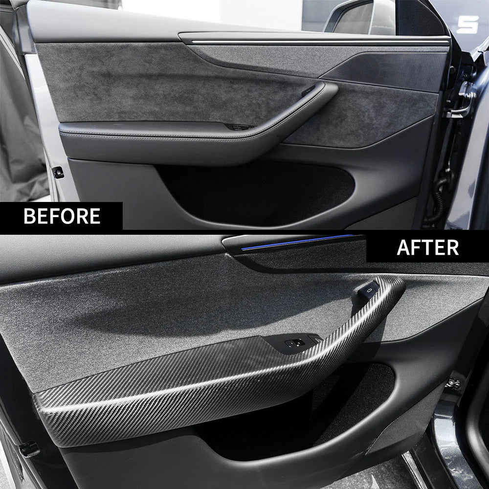 2025+ Tesla Model Y Juniper Dry Molded Carbon Fiber Door Armrest Covers (4PCS) | Real 2x2 Twill Gloss Interior Trim Overlay | OEM+ Fit Front & Rear Door Armrest Protection Upgrade
