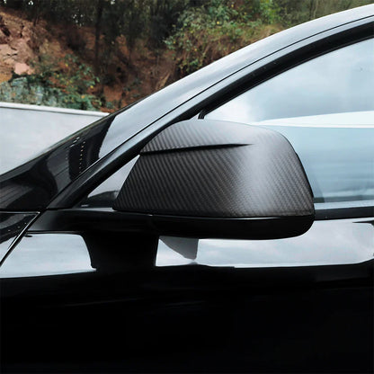 2017–Present Tesla Model 3 Side View Mirror Overlay Cap Covers – Juniper Refresh Style Model Y Design | Real Dry Molded Carbon Fiber (1 Pair)