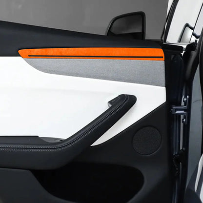 Premium Alcantara Door Panel Overlay Covers with Ambient Light Cutouts for 2025+ Tesla Model Y Juniper Interior Upgrade – OEM Fit Front & Rear Door Trim Protection