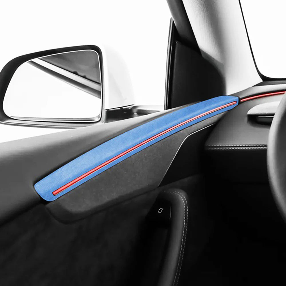 Premium Alcantara Door Panel Overlay Covers with Ambient Light Cutouts for 2025+ Tesla Model Y Juniper Interior Upgrade – OEM Fit Front & Rear Door Trim Protection