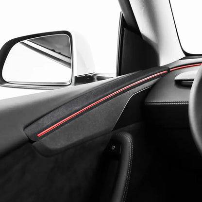 Premium Alcantara Door Panel Overlay Covers with Ambient Light Cutouts for 2025+ Tesla Model Y Juniper Interior Upgrade – OEM Fit Front & Rear Door Trim Protection