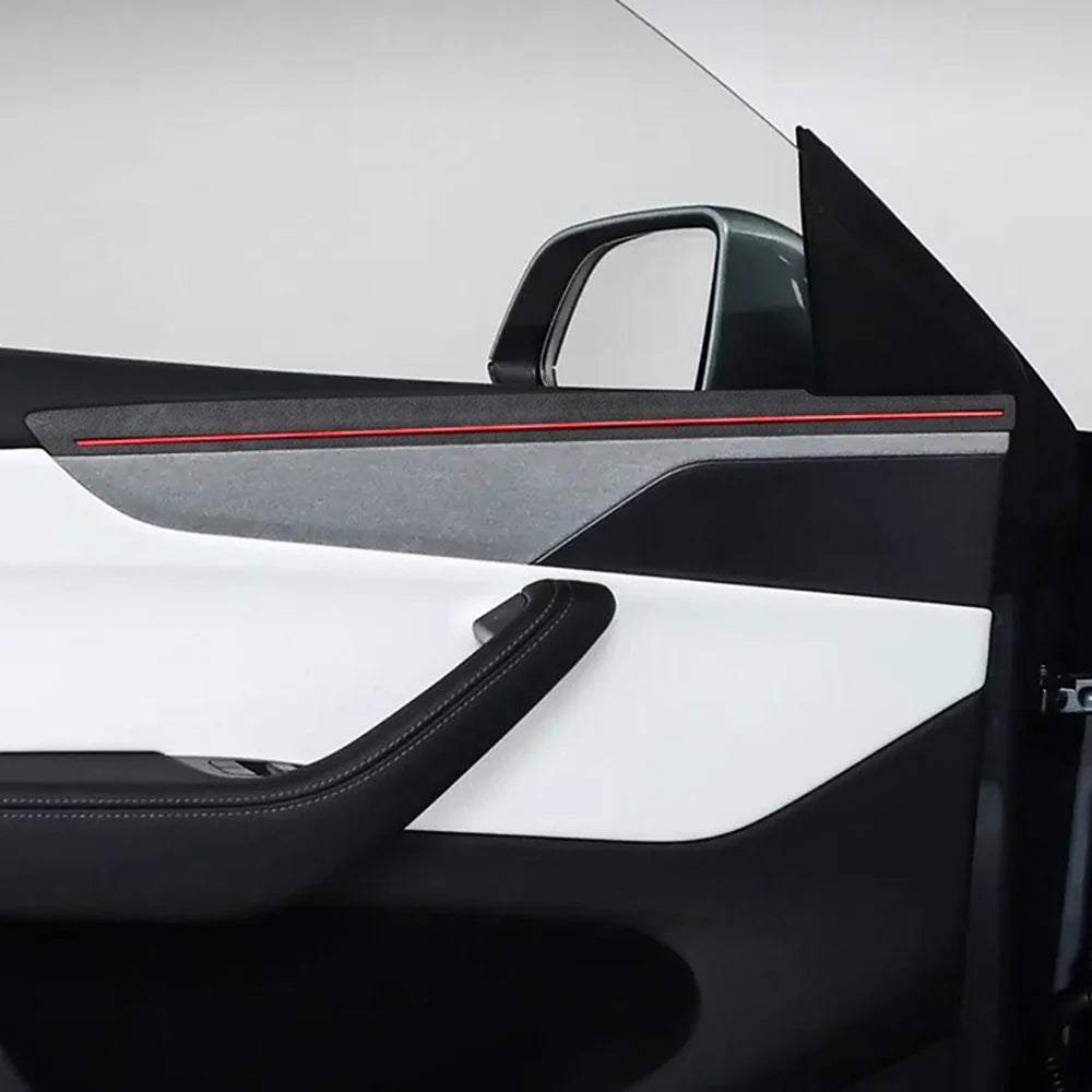 Premium Alcantara Door Panel Overlay Covers with Ambient Light Cutouts for 2025+ Tesla Model Y Juniper Interior Upgrade – OEM Fit Front & Rear Door Trim Protection