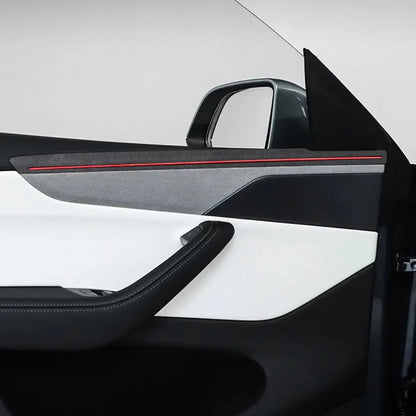 Premium Alcantara Door Panel Overlay Covers with Ambient Light Cutouts for 2025+ Tesla Model Y Juniper Interior Upgrade – OEM Fit Front & Rear Door Trim Protection