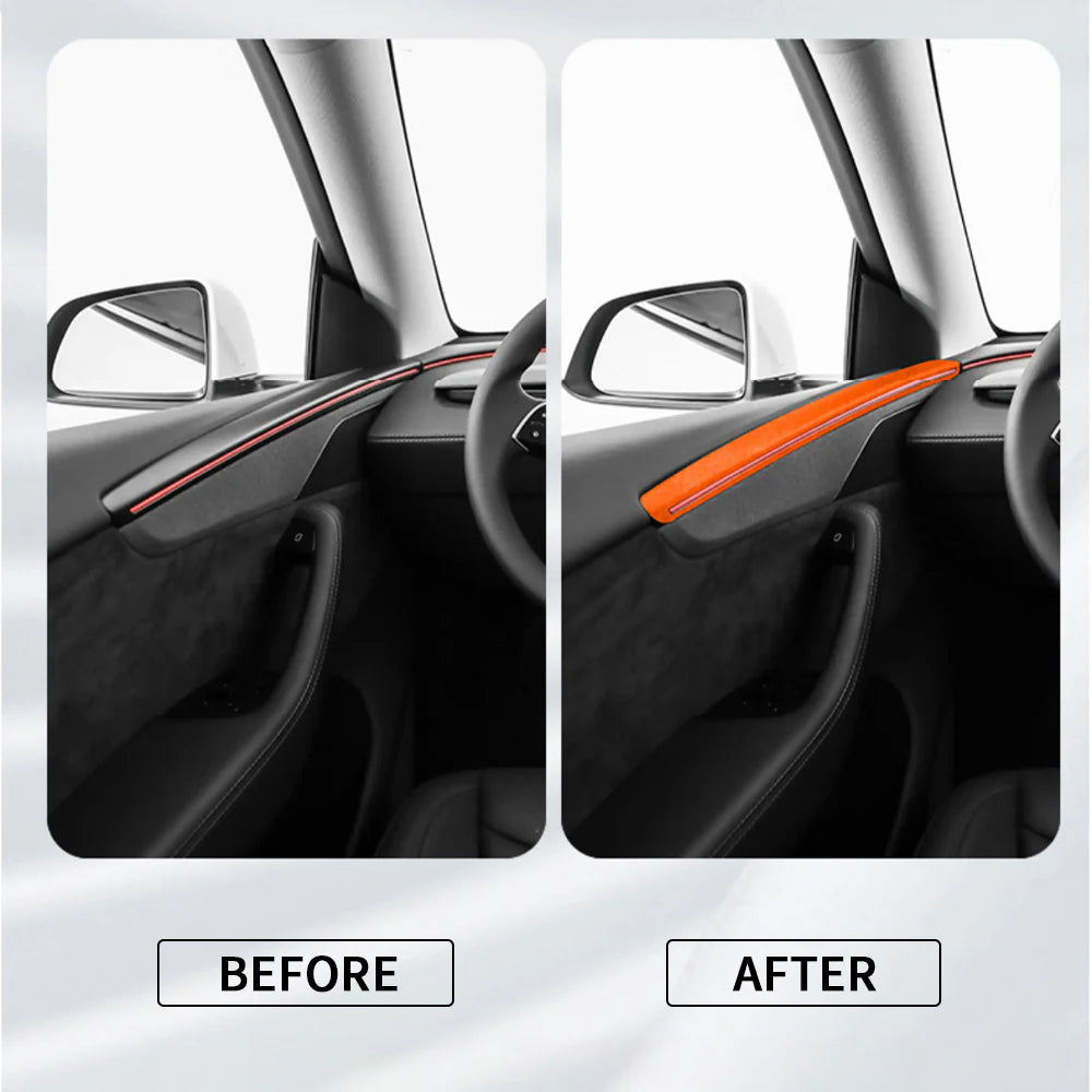 Premium Alcantara Door Panel Overlay Covers with Ambient Light Cutouts for 2025+ Tesla Model Y Juniper Interior Upgrade – OEM Fit Front & Rear Door Trim Protection