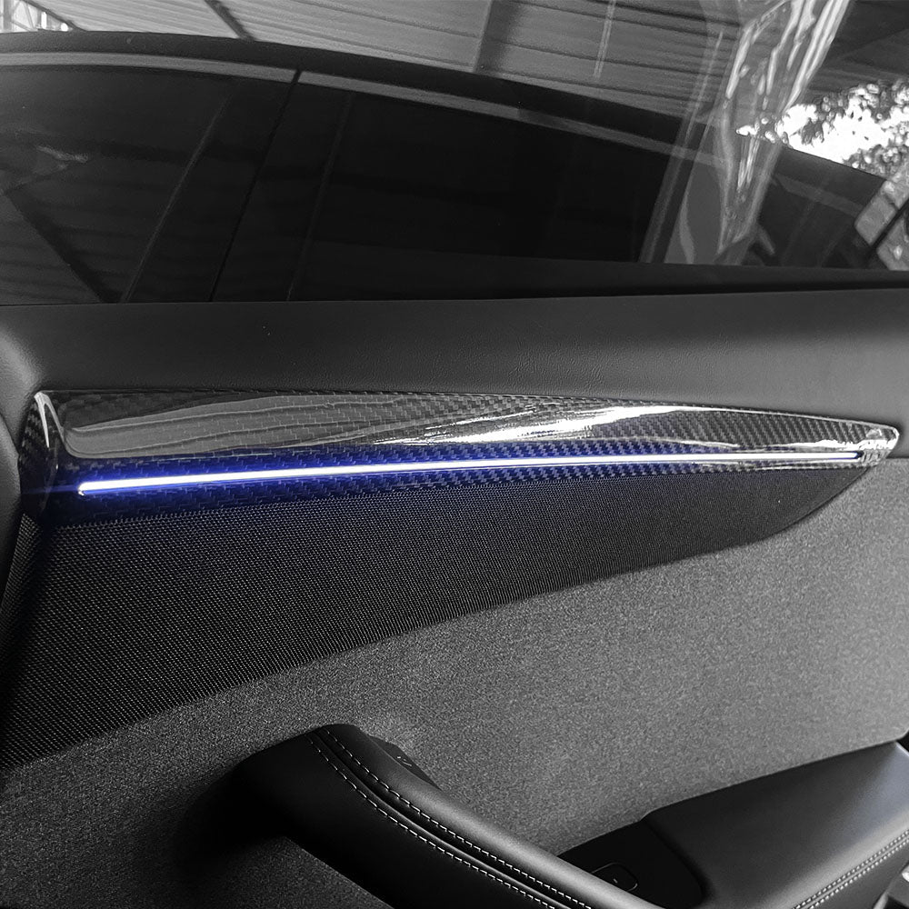 Carbon Fiber Door Trim Covers for Tesla Model Y Juniper (2025+) | Interior Ambient Lighting Overlay Kit | Premium Dry Carbon Fiber Cabin Upgrade Accessories