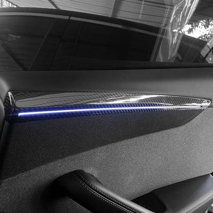 Carbon Fiber Door Trim Covers for Tesla Model Y Juniper (2025+) | Interior Ambient Lighting Overlay Kit | Premium Dry Carbon Fiber Cabin Upgrade Accessories