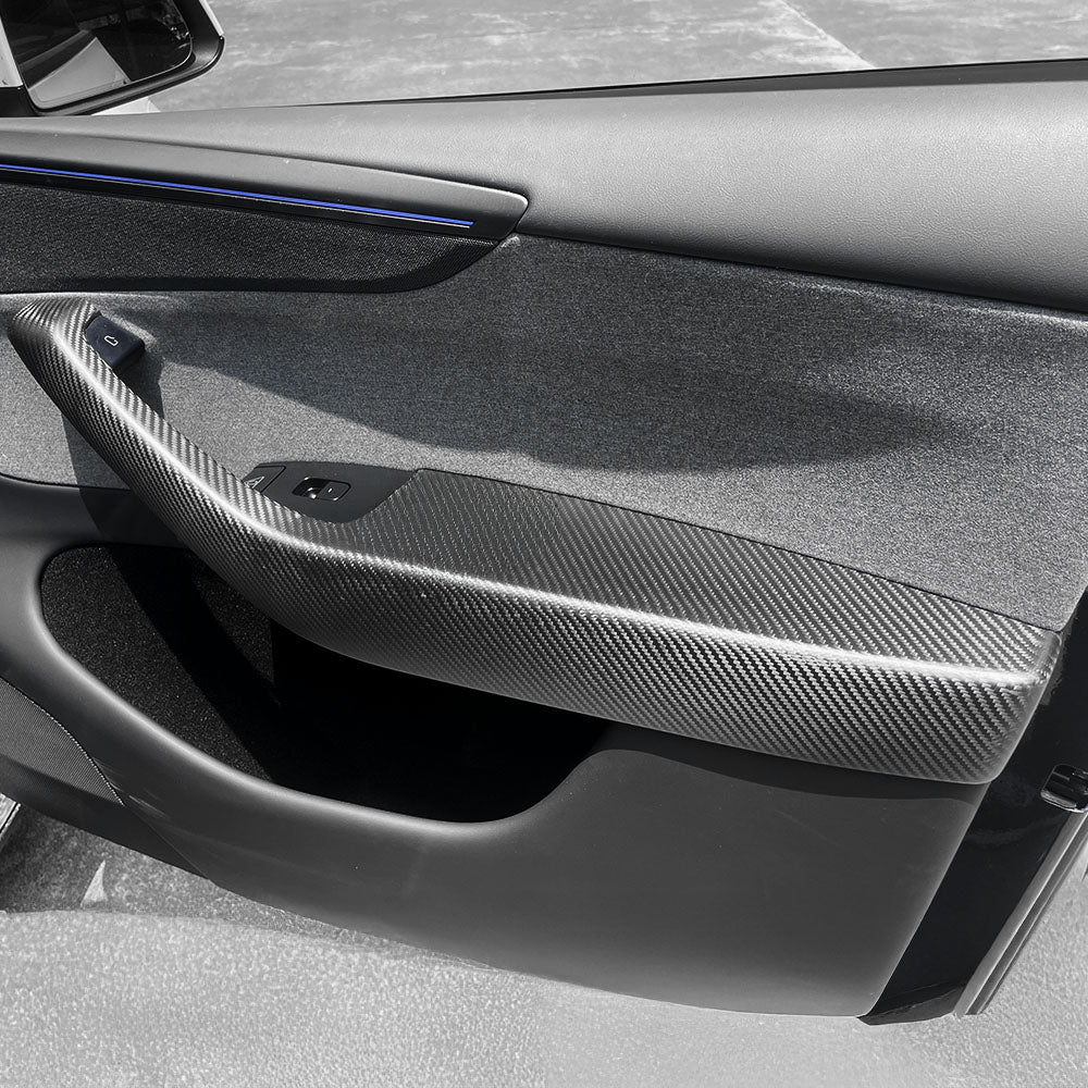 2025+ Tesla Model Y Juniper Dry Molded Carbon Fiber Door Armrest Covers (4PCS) | Real 2x2 Twill Gloss Interior Trim Overlay | OEM+ Fit Front & Rear Door Armrest Protection Upgrade