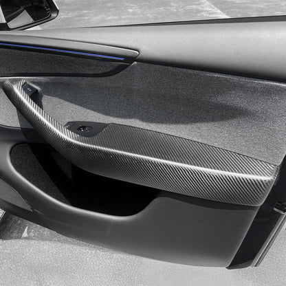2025+ Tesla Model Y Juniper Dry Molded Carbon Fiber Door Armrest Covers (4PCS) | Real 2x2 Twill Gloss Interior Trim Overlay | OEM+ Fit Front & Rear Door Armrest Protection Upgrade