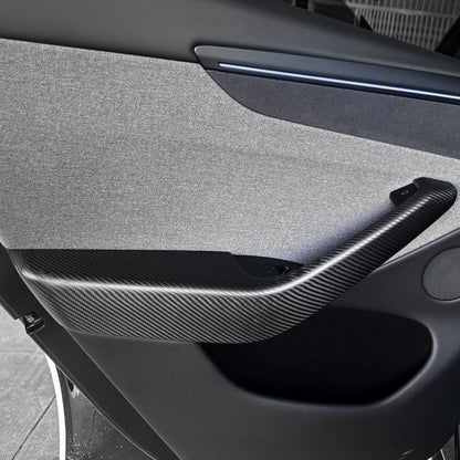 2025+ Tesla Model Y Juniper Dry Molded Carbon Fiber Door Armrest Covers (4PCS) | Real 2x2 Twill Gloss Interior Trim Overlay | OEM+ Fit Front & Rear Door Armrest Protection Upgrade