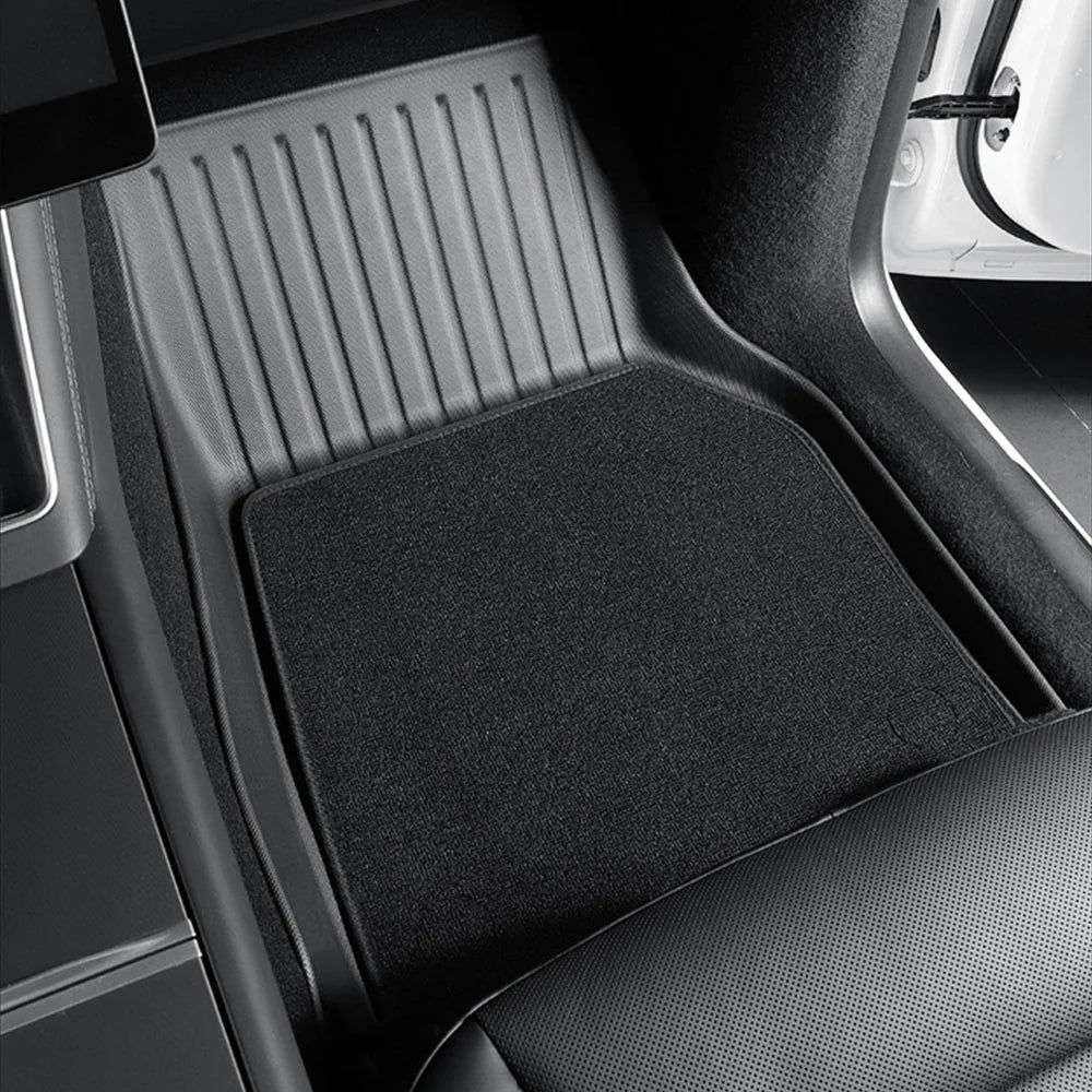 2025+ Tesla Model Y Juniper Right-Hand Drive TPE All-Weather Floor Mats with Detachable Carpet Liners – Custom OEM Fit Interior Protection for Tesla Model Y RHD Standard, Long Range & Performance
