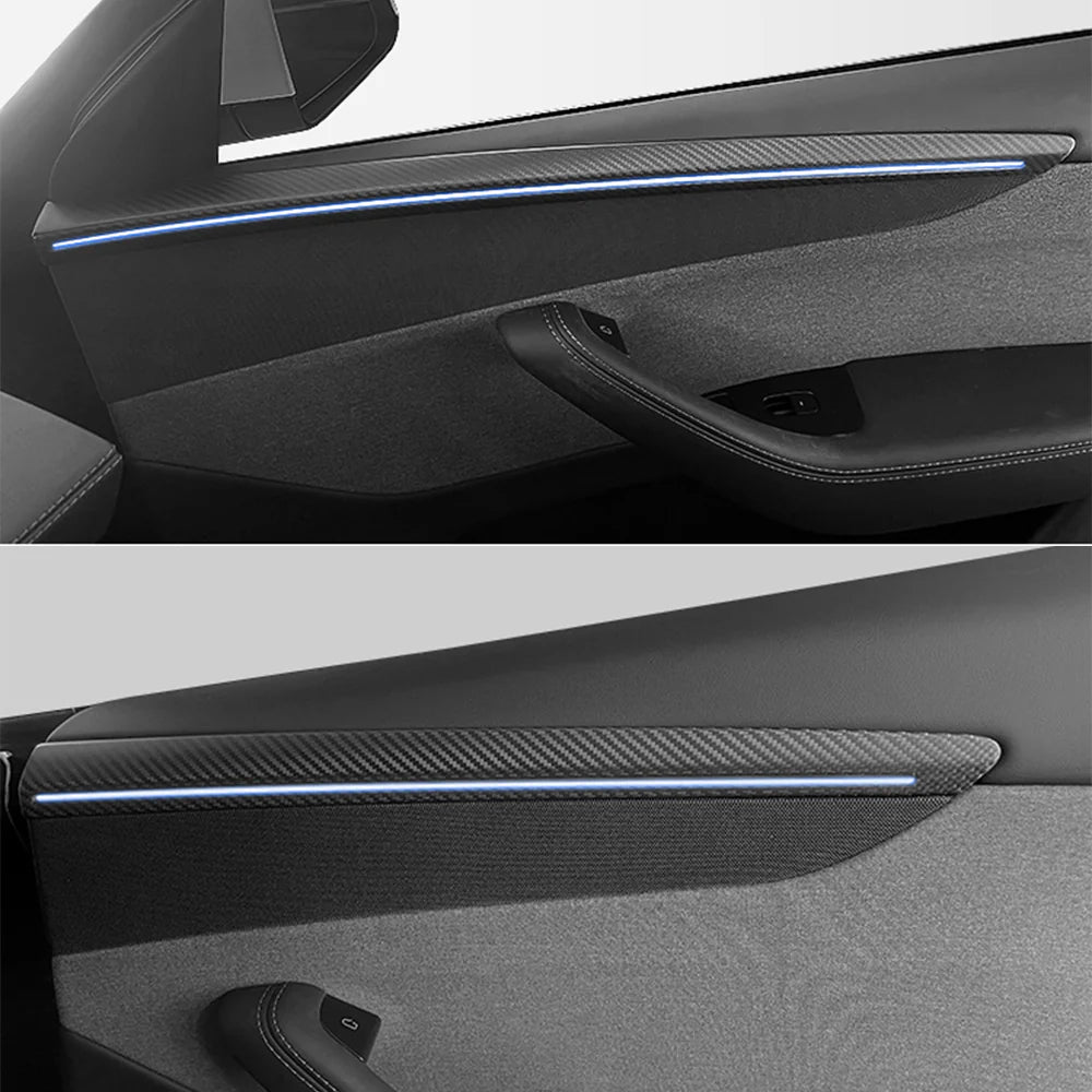 Carbon Fiber Door Trim Covers for Tesla Model Y Juniper (2025+) | Interior Ambient Lighting Overlay Kit | Premium Dry Carbon Fiber Cabin Upgrade Accessories